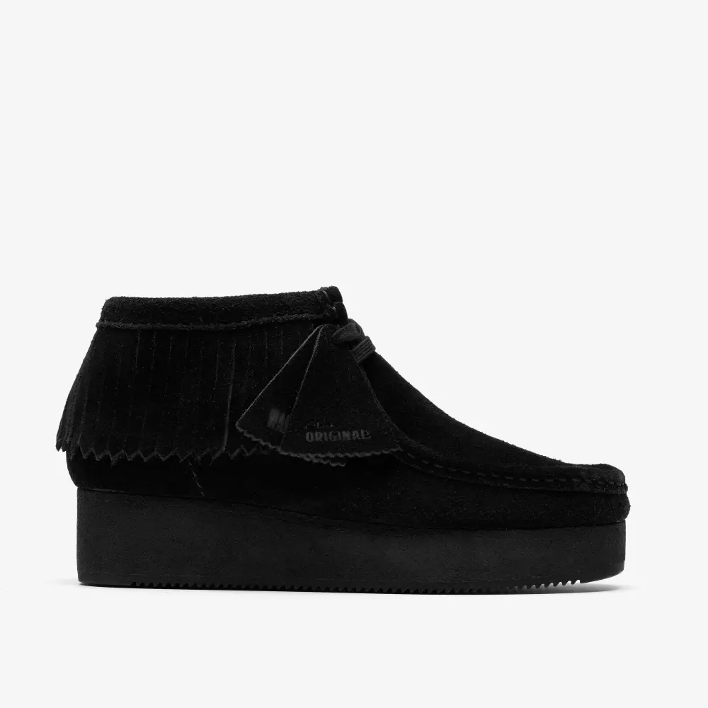 Womens Wedge Fringe Black Suede Wallabees online